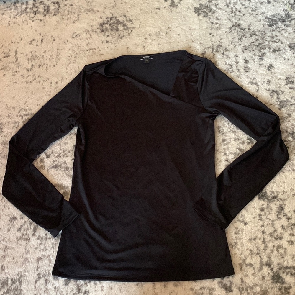 Express body contour long sleeve top asymmetric neckline size M color: black